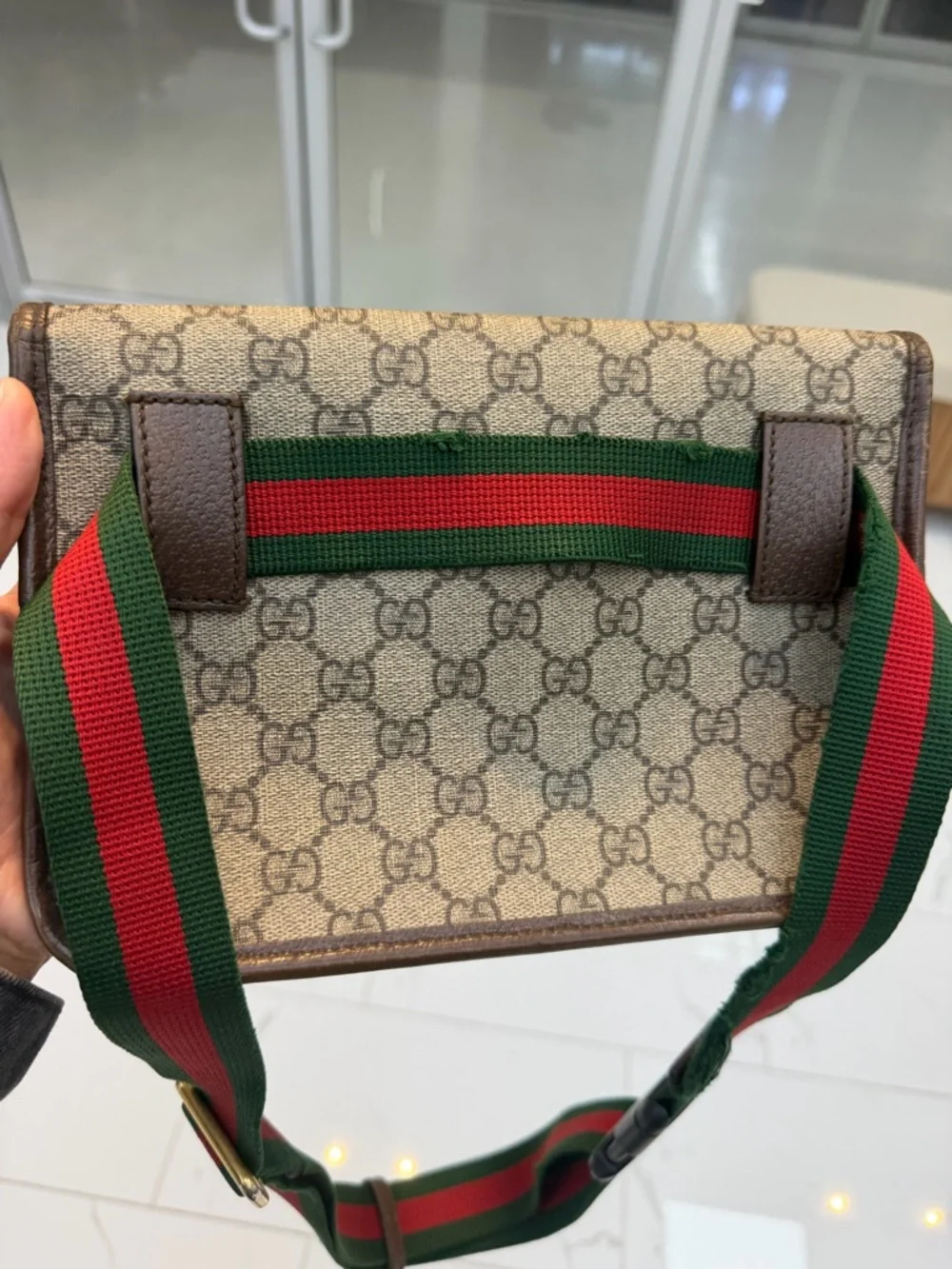Gucci Brown/Beige GG Canvas Shoulder Bag with Web Strap